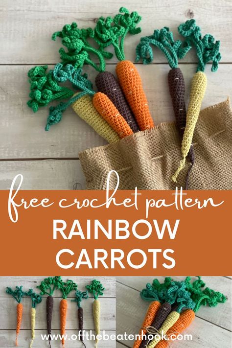 Crochet Carrot Pattern Free Amigurumi, Veggie Crochet Pattern, How To Crochet A Carrot, Easy Crochet Vegetables, Crochet Asparagus Pattern, Free Crochet Vegetable Pattern, Amigurumi Fruits And Vegetables, Carrot Amigurumi Free Pattern, Free Crochet Fruit And Vegetable Patterns