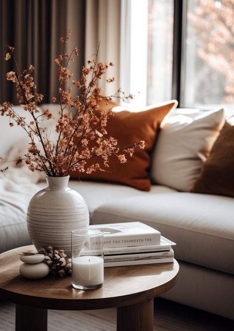 10 Cozy Autumn Home Decor Ideas to Transform Your Space I BY Design & Viz Autumn Styling Interior, Room Aesthetic Autumn, Autumn Room Aesthetic, Autumn Coffee Table Decor, Autumn Bedroom Aesthetic, Autumn Home Decor Ideas, Cozy Autumn Home, Fall Living Room Ideas, Neutral Holiday Decor