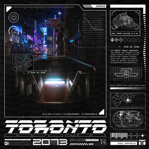 赛博朋克多伦多海报系列 on Behance Toronto Poster, Thumbnail Ideas, Cyberpunk Design, Poster Graphic, Futuristic Aesthetic, General Assembly, Poster Series, Cyberpunk Style, Modern Poster