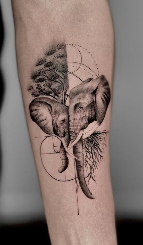 Tattoo Ideas Placement, Geometric Elephant Tattoo, Mutterschaft Tattoos, Tattoos Elephant, Elephant Family Tattoo, Baby Elephant Tattoo, Elephant Tattoo Meaning, Cute Elephant Tattoo, Globe Tattoos