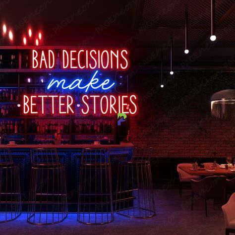 #NeonSigns #BrightIdeas #NeonSignNames #NeonInspiration #NeonRoom #RoomDecor Neon Sign Design Ideas, Bistro Interior, Bar Quotes, Black Subway Tiles, Neon Beer Signs, Neon Open Sign, Pink Neon Sign, Neon Bar Signs, Neon Sign Art