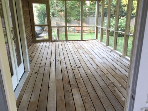 screen-porch-after-power-washing Lake House Patio, Kensington House, White Washed Floors, Porch Wood, Screened Porches, Screened In Deck, Painted Wood Floors, Porch Paint, Porch Floor