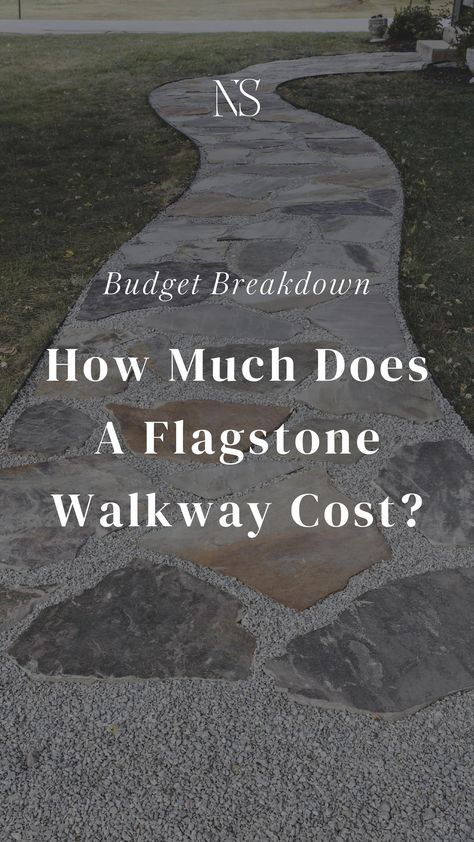 How much does a flagstone path cost? Flagstone and limestone chip walkway cost. Why we chose steel edging for our walkway. Stone steps leading to a porch How much do stone steps cost? How much does mulch glue and pea gravel glue cost? #flagstonepath #flagstonewalkway #flagstonecost #homerenovation #landscapecost #diylandscaping Flagstone Walking Path, Flagstone Walkway With Pea Gravel, Flagstone Patio Front Yard, Slate Stone Walkway, Flagstone Sidewalk Ideas, Flagstone With Pea Gravel, Flagstone Front Walkway, Flagstone And Concrete Patio, Brick And Flagstone Walkway