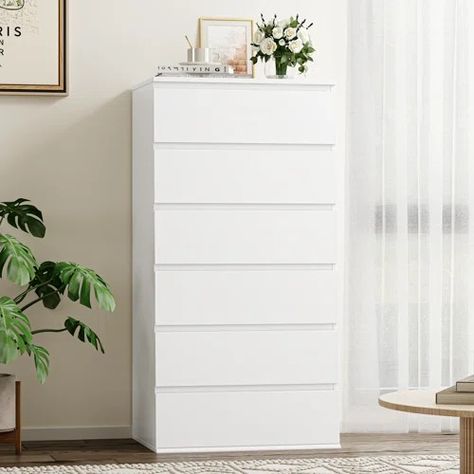 15 Inch Deep Dresser - Wayfair Canada Tall Dresser Bedroom, Vertical Drawer, Tall White Dresser, White Dresser Bedroom, White 6 Drawer Dresser, Tall Drawers, Cheap Bathroom Remodel, Ikea Closet, White Closet