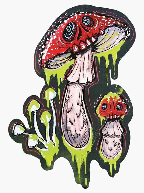 "Spooky Mushrooms" Sticker for Sale by MapleMothPaints | Redbubble Spooky Mushrooms, Poison Mushroom, Mushroom Art, Paint And Sip, Stuffed Mushrooms, Paint, Halloween, Drawings, For Sale