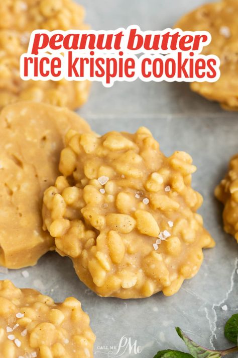 Easy, quick, and addicting, Peanut Butter Rice Krispie Cookies take one pan, 5 ingredients, and less than 15 minutes to make. Peanut Butter Rice Crispy Treats No Marshmallow, No Bake Cookies Rice Krispies, Peanut Butter Rice Crispy Treats Easy, Rice Krispie Cereal Ideas, No Bake Cookies With Rice Krispies, Peanut Butter Rice Krispie Cookies, No Bake Rice Krispie Cookies, Rice Krispy Recipies, Peanut Butter Rice Crispy Treats Recipe