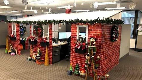 Christmas Decor For Cubicle The Office, Desk Christmas Decorations Work, Cubicle Christmas Decorations Contest, Christmas Cubicle Decorations Contest, Cubicle Makeover Ideas, Office Christmas Decorations Cubicles, Office Xmas Decorations, Diy Cubicle, Work Cubicle Decor