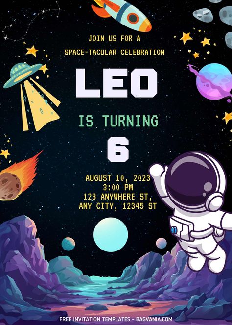 Awesome FREE Space Astronaut Birthday Invitation Templates #free #freeinvitation2019 #birthday #disney #invitations #invitationtemplates