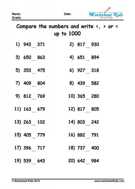 Comparing Whole Numbers Worksheets for 1st to 5th Grade - PDF Comparing Numbers Worksheet, Class 1 Maths, Worksheets 3rd Grade, Math Addition Worksheets, Math Practice Worksheets, Worksheets For Grade 3, Numbers Worksheets, 3rd Grade Math Worksheets, Kindergarten Coloring Pages