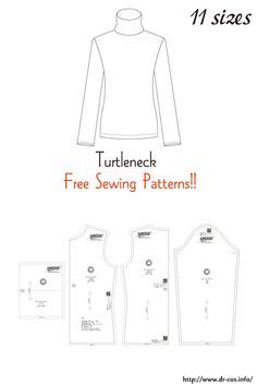 Shirt Patterns For Women, Clothing Templates, Turtle Neck Shirt, Japanese Sewing Patterns, Sewing Templates, Trendy Boy Outfits, Shirt Sewing Pattern, Free Sewing Patterns, Sew Ins