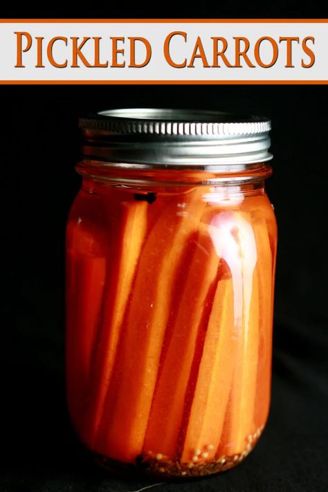 A jar of homemade pickled carrots. Sweet Pickled Carrots Recipe, Easy Pickled Carrots Recipe, Sweet Dill Pickles, Dill Carrots, Pickled Carrots Recipe, Pickled Vegetables Recipe, Canning Pickles, Pickled Carrots, Pickled Garlic