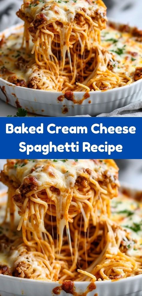 Need pasta recipes for dinner? Baked Cream Cheese Spaghetti is perfect! This easy dinner recipe is one of the best spaghetti recipes easy to prepare, ideal for any night. Spaghetti Pie Recipe Easy, Best Spaghetti Recipes, Easy Baked Spaghetti Recipe, Best Spaghetti Recipe, Spaghetti Pie Recipes, Baked Cream Cheese, Cream Cheese Spaghetti, Easy Baked Spaghetti, Spaghetti With Ground Beef