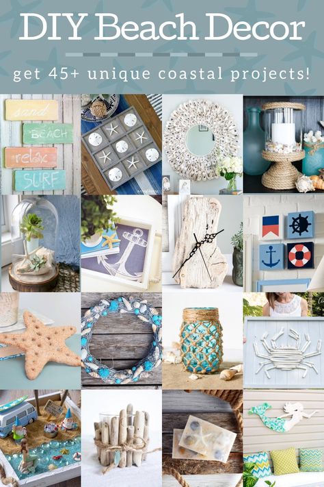 Make beautiful DIY beach decor with these unique tutorials! Get tons of ideas to decorate a coastal home, from wall art to candles. Mod Podge Wall Art, Beach Crafts Diy, Diy Mailbox, Beach Themed Crafts, Diy Beach Decor, Coastal Bedroom Decorating, Nautical Crafts, Diy Beach, Shell Crafts Diy