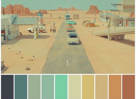 City Color Palette, Wes Anderson Design, Wes Anderson Color Palette, Wes Anderson Aesthetic, Asteroid City, Wes Anderson Style, Photography Ideas At Home, Wes Anderson Movies, City And Colour