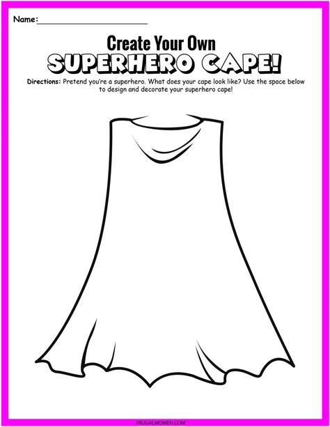 Superhero Arts And Crafts, Superhero Worksheets, Paper Flower Crafts For Kids, Superhero Lessons, Design Your Own Superhero, Superhero Preschool, Superhero Capes For Kids, Superhero Template, Superhero Camp