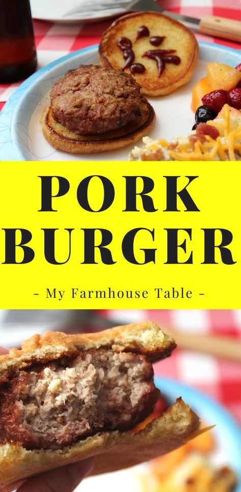 Dad's Pork Burgers - My Farmhouse Table Pork Burger Patty Recipe, Pork Burgers Patties, Homemade Pork Burgers, Pork Patties, Ground Pork Patties, Pork Patty Recipes, Ground Pork Patties Recipes, Ground Beef And Pork Burgers, Ground Pork Burgers