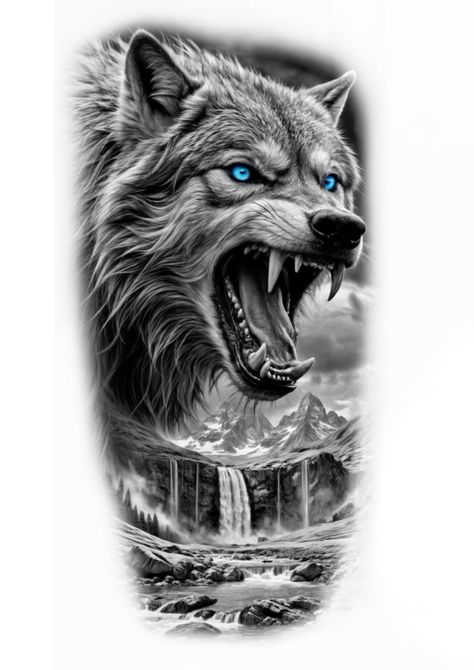 Realistic Wolf Tattoo Design, Realistic Wolf Tattoo, Wolf Face Tattoo, Viking Tattoo Symbol, Wolf Tattoos Men, Animal Sleeve Tattoo, Angry Wolf, Wolf Tattoo Sleeve, Realistic Tattoo Sleeve