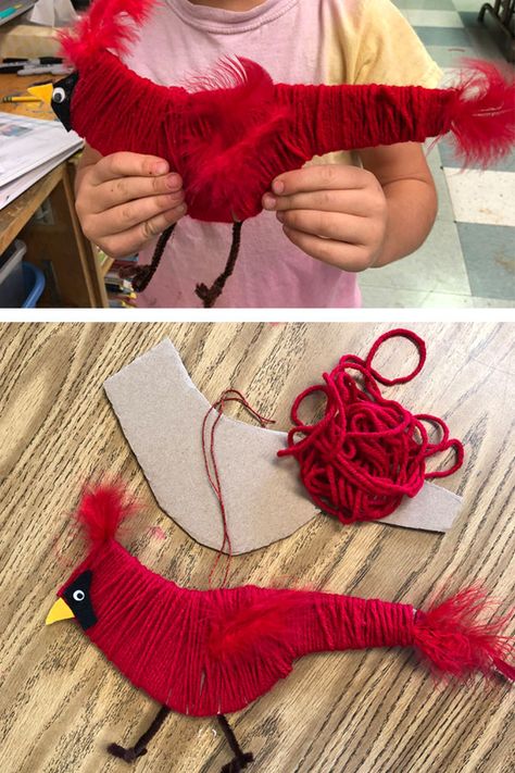 Cardboard and Yarn project | Yarn wrapped Cardinal | Fiber art | Yarn projects Paper Spider, Yarn Art Projects, Easy Yarn Crafts, Yarn Project, Spider Crafts, Bird Crafts, Art Yarn, Camping Art, Yarn Projects