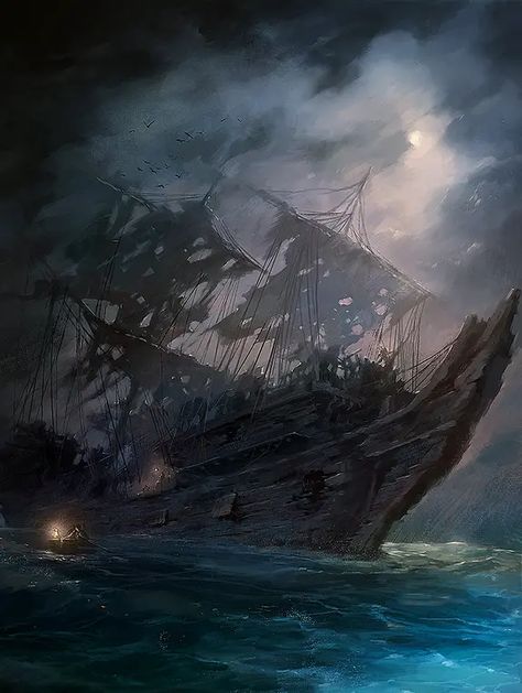 Ghosts Of Saltmarsh, Ghost Ship Art, Scenery Artwork, Sea Map, Underwater Painting, Pirate Art, Ghost Ship, Fantasy Places, Anime Fnaf