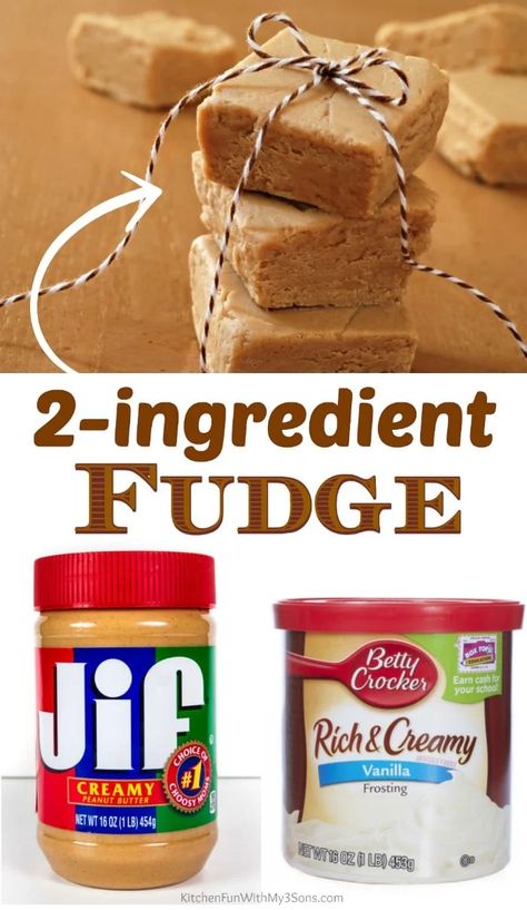 2 Ingredient Fudge is the easiest way to make fudge ever and so delicious. Make chocolate fudge or peanut butter with only two ingredients. #food #yummy #recipe #fudge #easy #simple #dessert Peanut Butter Fudge 3 Ingredient, Peanut Butter Fudge Healthy, Easy Creamy Peanut Butter Fudge, Easy Christmas Fudge Simple, 3 Minute Fudge 3 Ingredients, Peanut Butter Fudge With Evaporated Milk, Three Ingredient Peanut Butter Fudge, Microwave Peanut Butter Fudge Easy, Peanut Butter Fudge With Condensed Milk