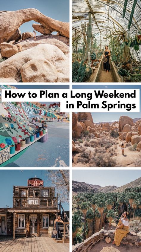 Palm Springs Joshua Tree Itinerary, Palm Springs Weekend, Weekend In Palm Springs, Weekend Getaway California, Vacation 2023, Palm Springs Hotels, Palm Springs Bachelorette, Arizona Adventure, Salvation Mountain