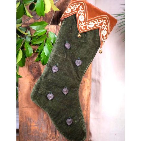 Nwt Alpine Style Forest Green Velvet Embellished Christmas Stocking Bells & Charms Smoke Free Pet Free Home Please See Photos For Details 1.8 A.B. Green Stockings Christmas, Anthropologie Stocking, Yule Stocking, Embroidered Stockings Christmas, Cottagecore Christmas, Unique Christmas Stockings, Unique Stockings, Vintage Christmas Stockings, Christmas Sewing Projects