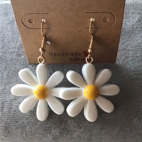 White Daisy Earrings Handmade New/ Unused Approximately 2 Inches From The Top Of The Hook To The Bottom Of The Flower