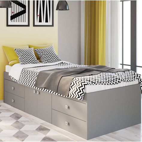 Isabelle & Max™ Tom Twin Mate's & Captain's Bed with 4 Drawer | Wayfair Bed Frame With Drawers, Cabin Bed, Wooden Bed Design, Single Bed Frame, Single Bedroom, Bed Frame With Storage, Bed With Drawers, Grey Bedding, Wooden Bed