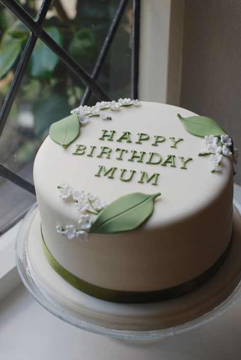 Pretty Cake Decorating, Lily Of The Valley Cake, Mothers Cake, Simple Fondant Cake, Birthday Cake For Mum, Happy Birthday Mom Cake, 70th Cake, Simple Cake Design, Mother Birthday Cake