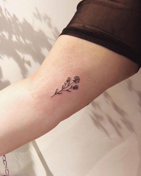 Carnation Flower Tattoo Hip, Mini Carnation Tattoo, Carnation Stamp Tattoo, Minimalist Carnation Tattoo, Pink Carnations Tattoo, Fine Line Carnation Tattoo, Carnation Tattoo Outline, Small Carnation Tattoo, Carnation And Rose Tattoo