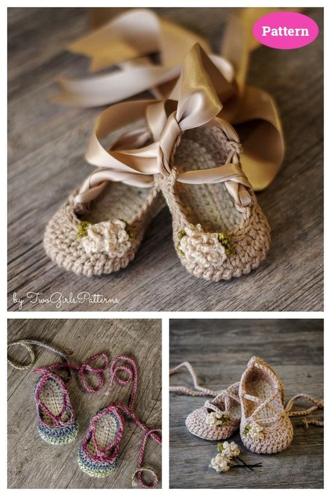 Strappy Ballet Baby Flats Crochet Pattern Toddler Crochet Patterns, Toddler Crochet, Crochet Patterns Ideas, Slippers Crochet, Crochet Baby Booties Pattern, Crochet Baby Sandals, Crochet Baby Shoes Pattern, Useful Things, Crochet Bows