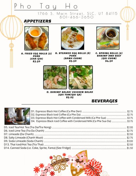 Pho Menu, Pho Restaurant, Steamed Eggs, Shrimp Salad, Egg Rolls, Spring Rolls, Fried Egg, Chicken Salad, Pho