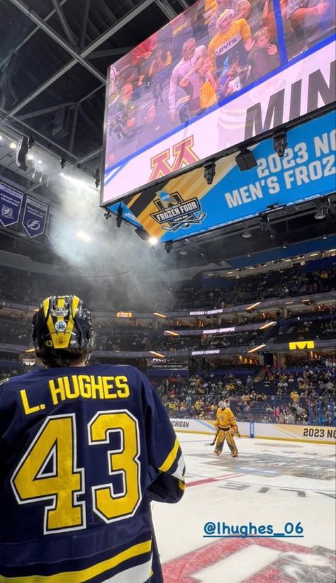 University Of Michigan Hockey, Umich Aesthetic, Michigan Wolverines Hockey, U Michigan, Luke Hughes, Michigan Hockey, Nhl Wallpaper, University Of Michigan Wolverines, Blue Eyed Men