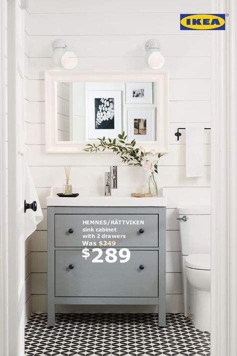 It’s loo love! All bathroom furniture, including sinks and faucets is 15% off until October 30. Small Space Bathroom, Ikea Bathroom, Cottage Bathroom, Ikea Hemnes, Bad Inspiration, Small Remodel, Downstairs Bathroom, Bath Room, Bathroom Renos