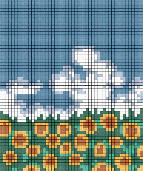 Sunflowers Pixel Art, Sunflower Tapestry Crochet, Simple Alpha Patterns Crochet, Grass Plants, Cross Stitch Pattern Maker, Unique Cross Stitch, Flowers Field, Cross Stitch Quotes, Graph Crochet