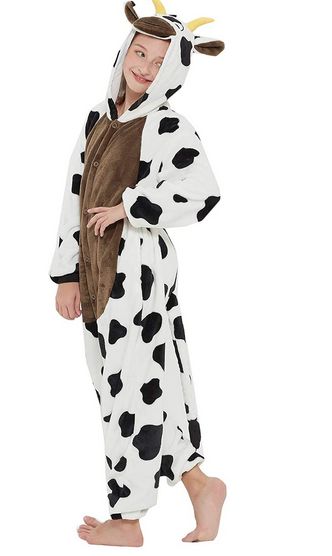 This Adorable Cow Pajamas Feature a Hood with Eyes, Nose and Tail for Full Effect.  #halloween #horror #spooky #art #cosplay #horrormovies #october #makeup #halloweenwomenscostume #girlshalloweencostume Cow Pajamas, Cow Onesie, Cow Halloween Costume, October Makeup, Cow Costume, Kids Onesies, Spooky Art, One Piece Cosplay, Girls Halloween