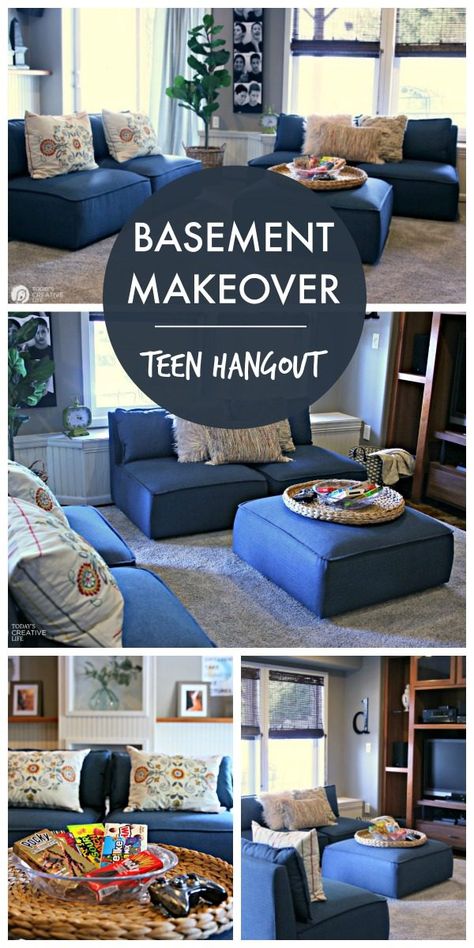 Finished Basement Decorating Ideas for Teens | Furniture Ideas for your Finished Basement | How to decorate your basement | budget decor ideas | Room Decor for Teens | TodaysCreativeLife #ad #BHGLiveBetter Teen Basement, Teen Lounge Rooms, Hangout Room Ideas, Teen Hangout Room, Teen Game Rooms, Teen Hangout, Teen Lounge, Hangout Room, Basement Furniture