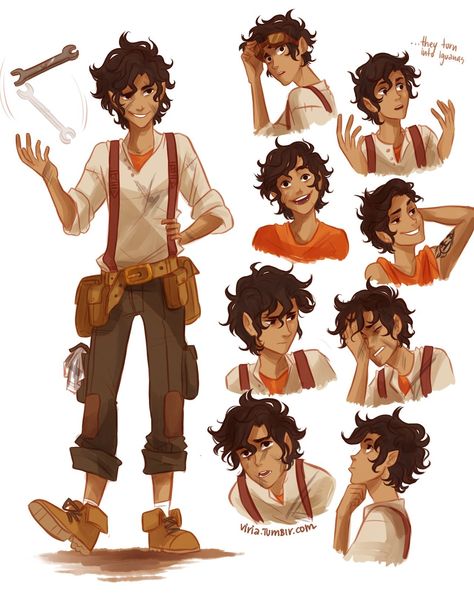 Leo Valdez, it's quite funny, in a lot of fanart Leo wears this super cool outfit Aphrodite has given to him. He only wore it once(Well, i thought it was once, because he didn't really loved his clothes), but still it's just his outfit Team Leo, Hazel Levesque, Character Design Cartoon, Dibujos Percy Jackson, Výtvarné Reference, Percy Jackson Fan Art, Different Poses, Percy Jackson Characters, Leo Valdez