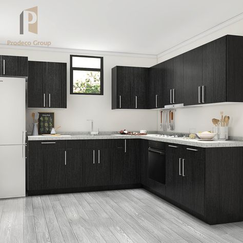 Black Kitchen Cabinet Black Modular Kitchen, Black Laminate Kitchen Cabinets, Modular Kitchen Design Black, Black High Gloss Kitchen Cabinets, Nigerian Kitchen Cabinet Design, Black Cabinets Small Kitchen, Black Kitchen Units, Small Kitchen Unit Designs, Black Kitchen Cabinets Small Kitchen