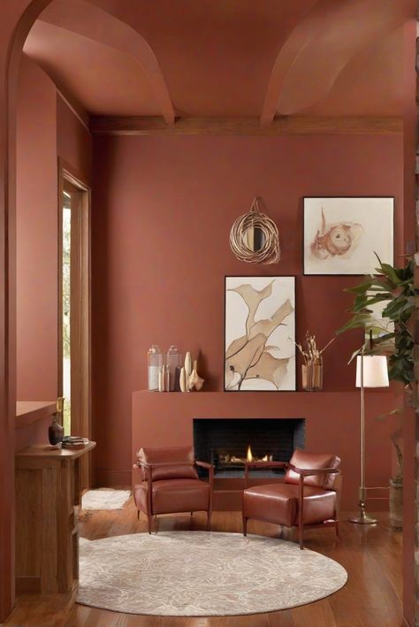 interior design, home decor, space planning, kitchen design, living room design, wall paint, paint color match Red Wall Paint, Light Oak Floors, Living Room Upgrades, Perfect Paint Color, Room Upgrade, Home Office Bedroom, Copper Red, Stylish Living Room, Red Walls