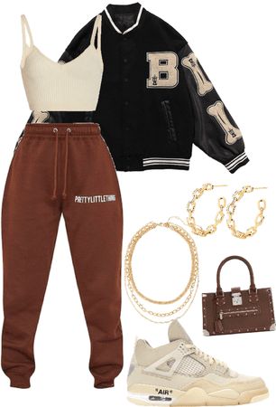 Joggers Outfit Swag, Chocolate Brown Sweatpants Outfits, Shein Joggers Outfit, High Waisted Sweatpants Outfit, Brown Sweatpants Outfit, High School Outfits Baddie, Brown Joggers Outfit, Brown Sweatpants Outfits, Black Joggers Outfit