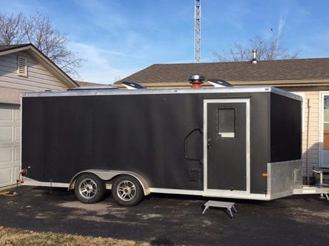 18ft Cargo Trailer Converted into Stealth Tiny House on Wheels For Sale 001 Box Trailer Camper Conversion, Converted Cargo Trailer, Utility Trailer Camper, Hunting Trailer, Cargo Trailers For Sale, Cargo Camper, Tiny Camper Trailer, House Truck, Cargo Trailer Camper Conversion