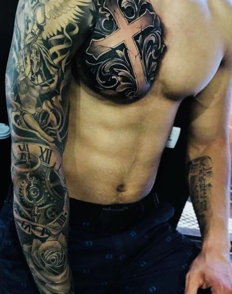 Arm Cover Up Tattoos Men, Chest Cover Up Tattoos Men, Chest Tattoo Cover Up, Men Chest Tattoo, Arm Cover Up Tattoos, Chest Tattoos For Men, Cover Up Tattoos For Men, Sleeve Tattoo Designs, Animal Sleeve Tattoo