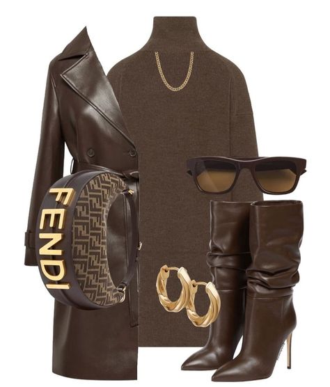 Fendi Outfits Women, Fendi Outfits, All Brown Outfit, Fendi Outfit, Fendi Boots, Fendi Bag, Chocolate Delight, Brown Chocolate, Brown Outfit