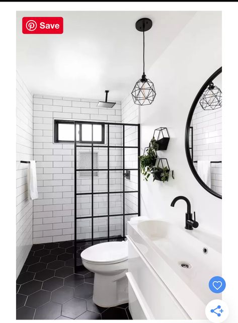 Bathroom Black And White Ideas, Shower Floor Tile Ideas Farmhouse, White Bathroom With Black Floor, Bathroom With Black Floor Tiles, Bathroom Ideas Black Floor, Black And White Floor Bathroom, Black Tile Floor Bathroom, Black White And Grey Bathroom Ideas, Bathroom With Black Floor