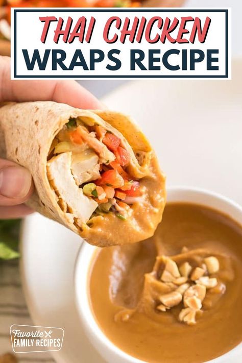 Thai Chicken Wraps are a favorite to make for a really tasty lunch, a supper main dish, or an appetizer. They have delicious tender chicken smothered in peanut sauce, and a crunchy slaw with a bright Thai dressing. This is one of my favorite chicken wrap recipes to make during the summertime.