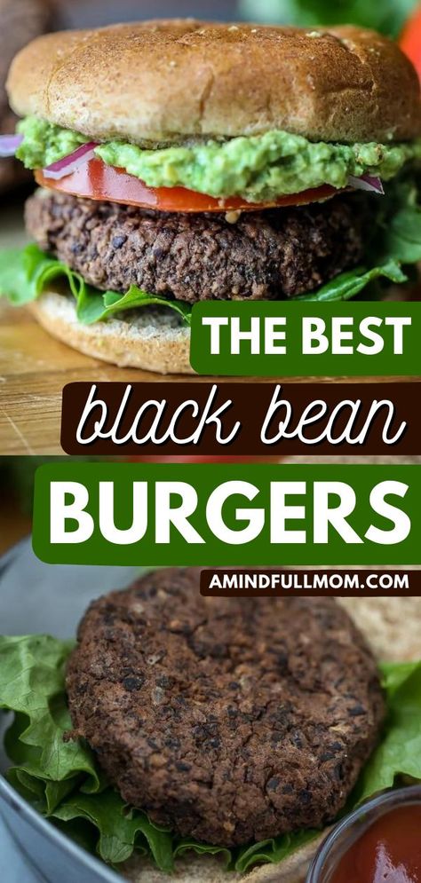 These easy black bean burgers are the BEST! While made with healthy ingredients, this meatless burger recipe is a flavorful family dinner idea. Egg-free, gluten-free, and vegan options for this main dish included! Best Black Bean Burger, Inexpensive Dinner Recipes, Vegan Black Bean Burger, Black Bean Burger Recipe, Meatless Burgers, Easy Burger Recipe, Black Bean Burger, Mushrooms And Onions, Veggie Burgers Recipe