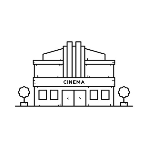 Movie Theater Drawing, Building Line Art, Cinema Drawing, Cinema Building, Theatre Drawing, Theatre Building, Building Drawing, Us Map, Movie Theater