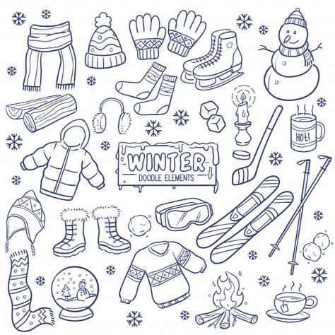 Winter season hand drawn elements Premium Vector About Winter Season, Starbucks Art, Doodle Art For Beginners, Winter Drawings, Winter Elements, Hand Drawn Elements, Doodle Pages, Christmas Doodles, Doodle Coloring