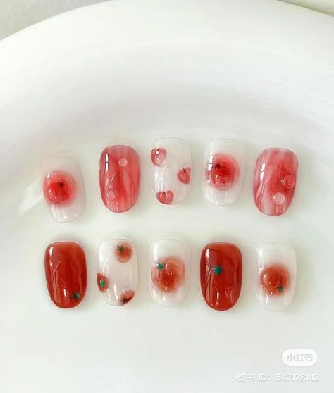 Tomato Nail Art, Tomato Nails, Nails Japanese, Jelly Fruit, Fruit Designs, Kutek Disney, Hello Nails, Asian Nails, Hippie Nails